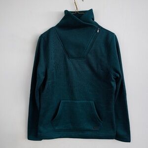 Eastern Mountain Sports EMS size S poly knit funnel neck zip teal green top EUC